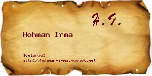 Hohman Irma névjegykártya